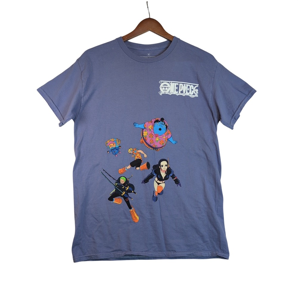 One Piece Mens Md Graphic T-Shirt Blue Purple Straw Hat Pirates Luffy Zoro Nami